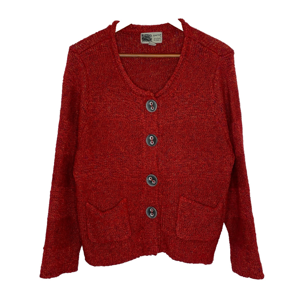 Women's Large Habitat Red Chunky Knit Lagenlook Cardigan Sweater